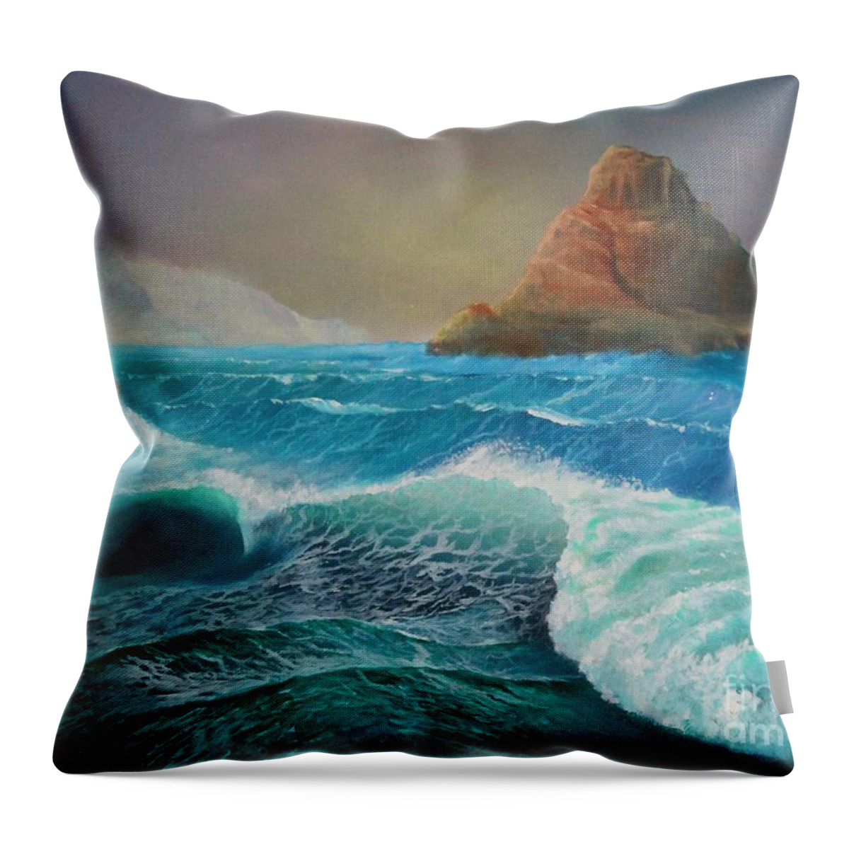 Seascapes Throw Pillow featuring the painting The Warrior.......Coastal Ireland by Bob Williams