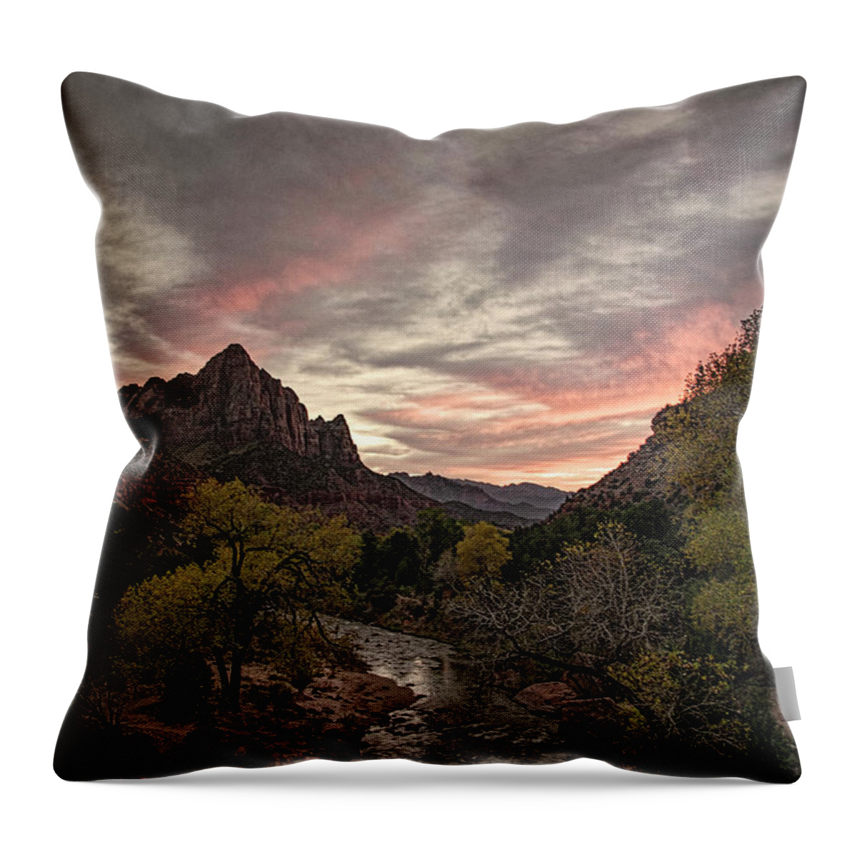 Watchman Throw Pillow featuring the photograph The Watchman Sunset by Erika Fawcett