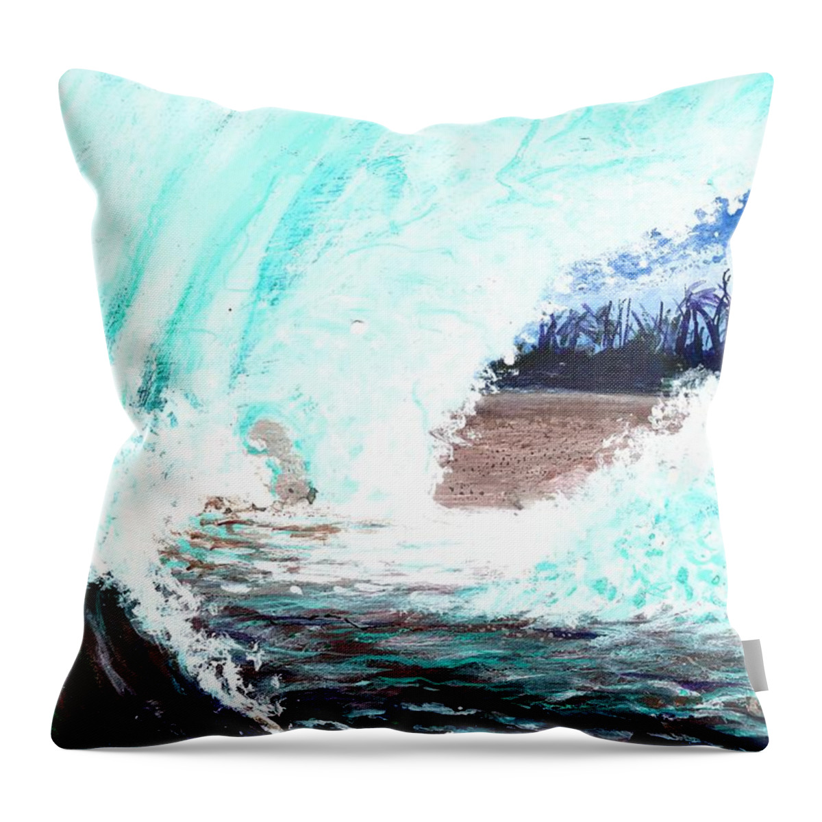 #wave #ocean #beach #sea #water #surfing #pipeline Throw Pillow featuring the painting The Wave by Allison Constantino