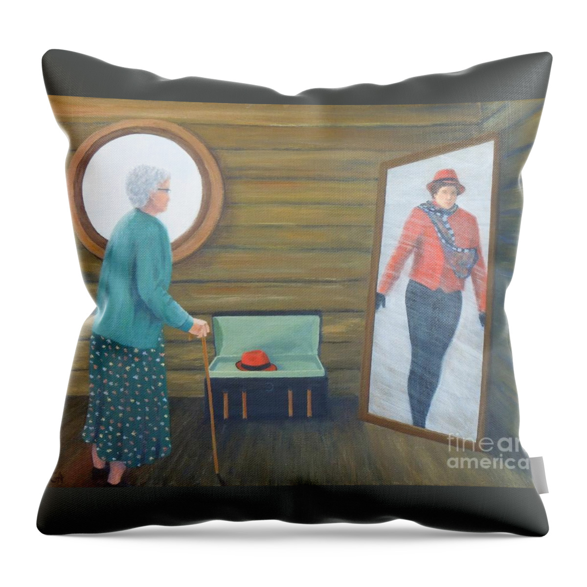 Red Hat Throw Pillow featuring the painting The Way We Were by Phyllis Andrews