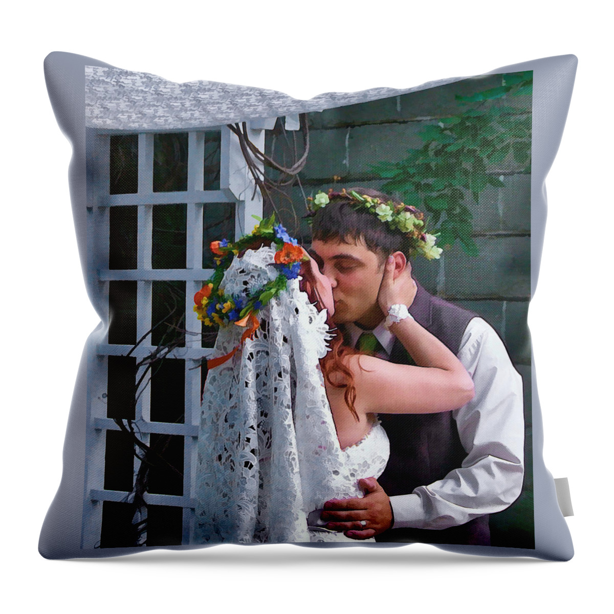  Kiss Throw Pillow featuring the photograph The Wedding Kiss by Ginger Wakem