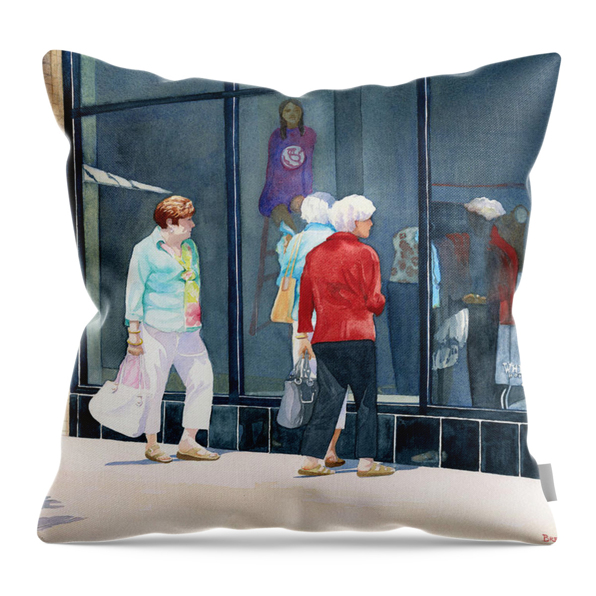 Shopping Throw Pillow featuring the painting The Window Shoppers by Brenda Beck Fisher