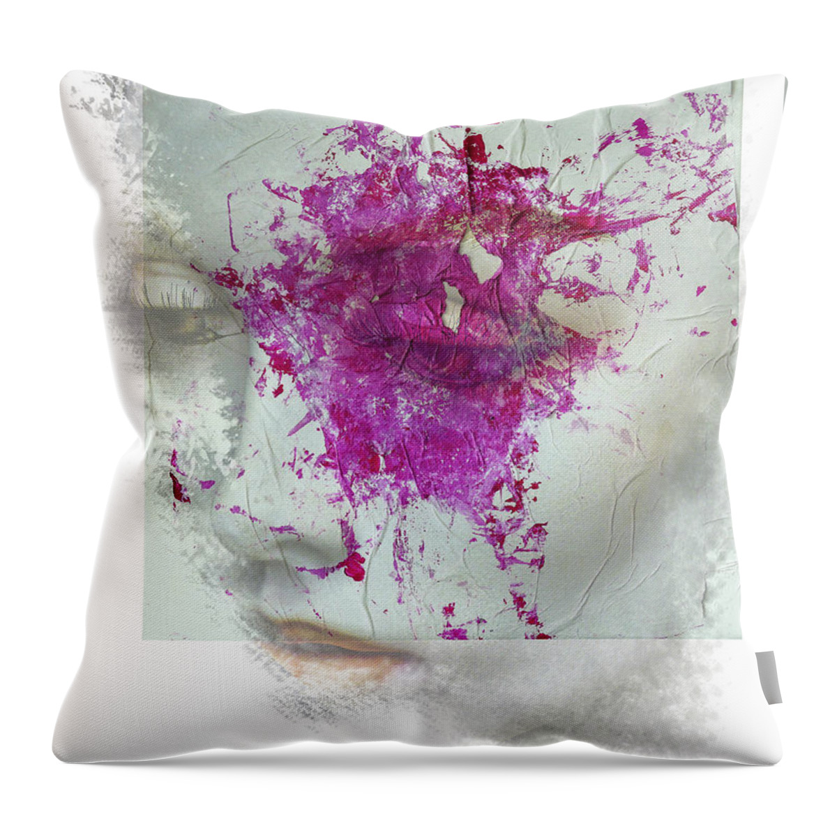 Woman Throw Pillow featuring the digital art The woman with the pink splash by Gabi Hampe
