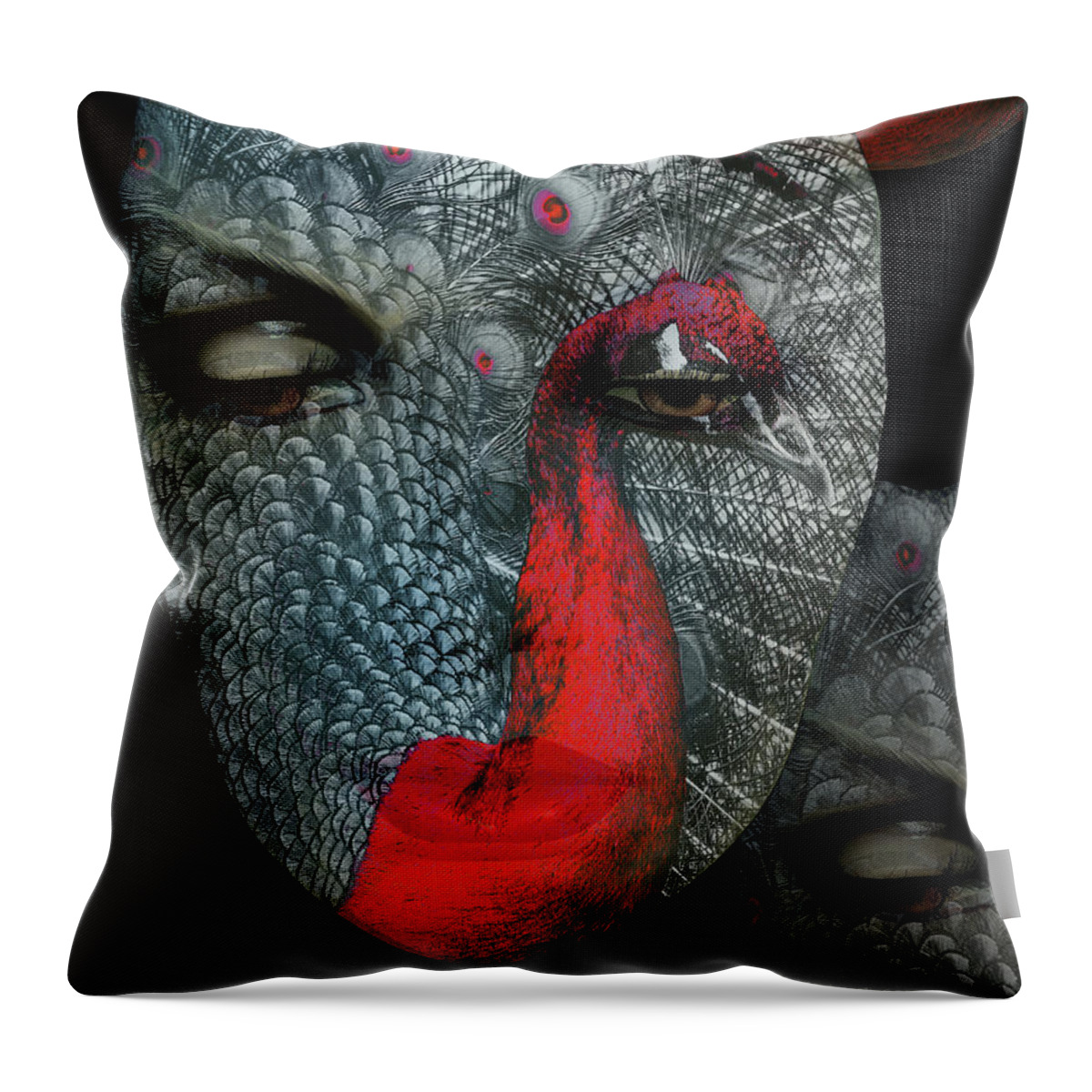 Face Throw Pillow featuring the digital art The woman with the red peacock by Gabi Hampe