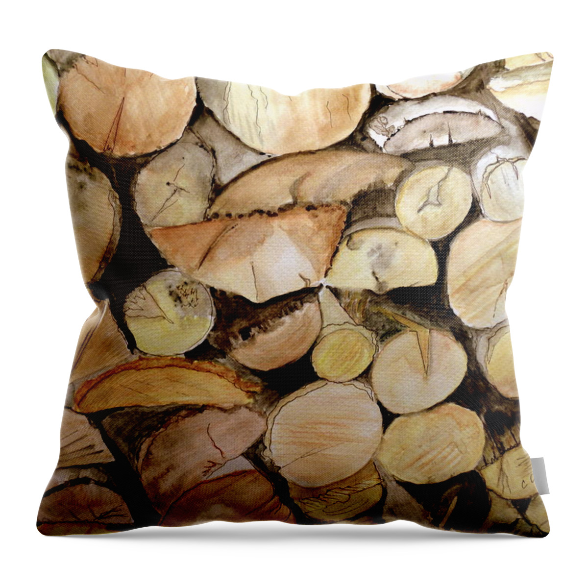 Wood Throw Pillow featuring the painting The Woodpile by Carol Grimes