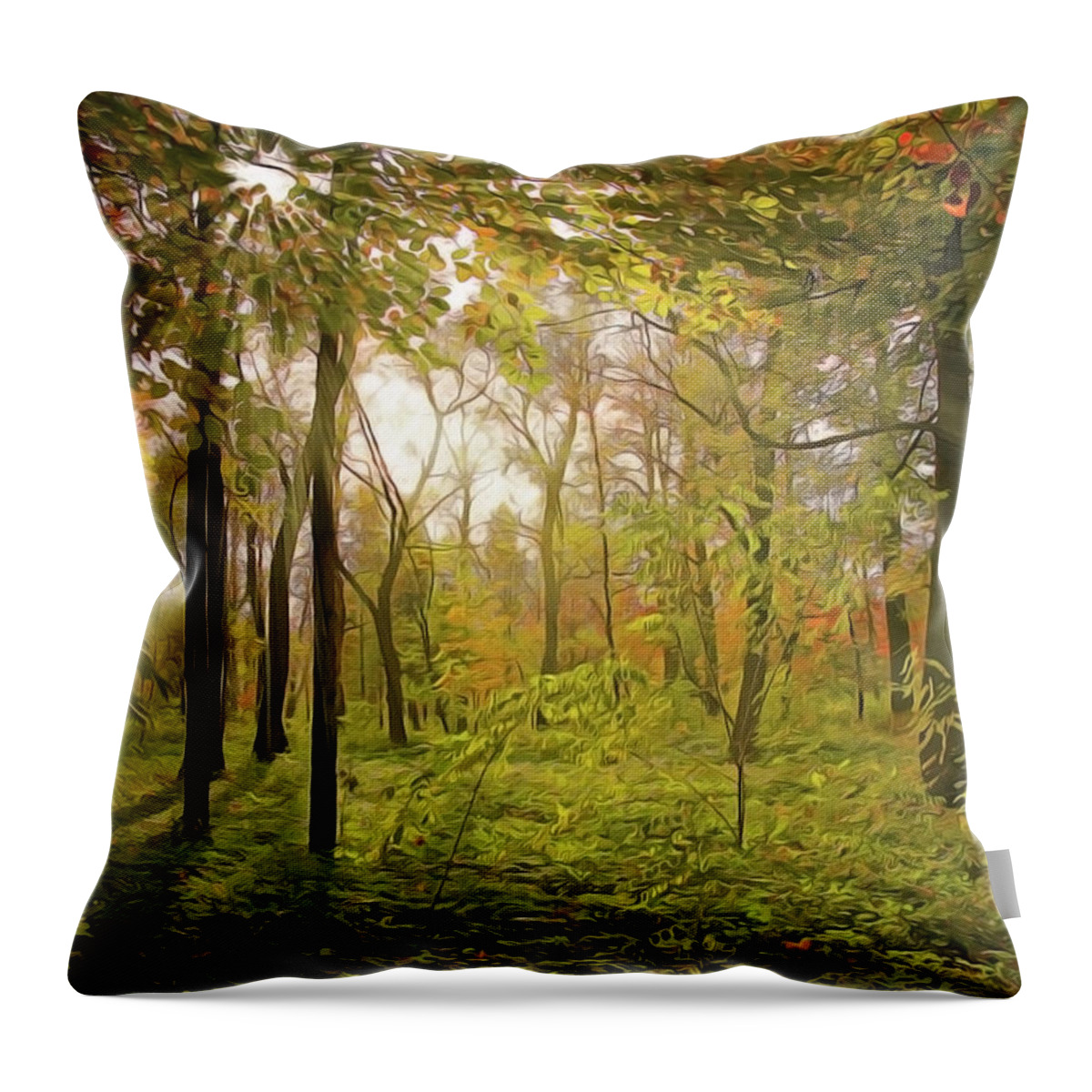 The Woods Throw Pillow featuring the painting The Woods by Harry Warrick