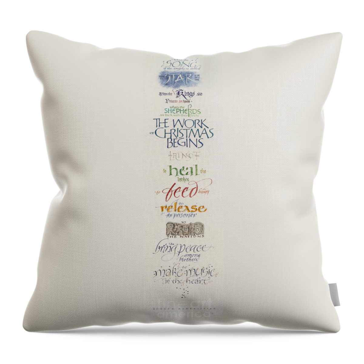 Anglican Throw Pillow featuring the painting The Work of Christmas Begins by Judy Dodds