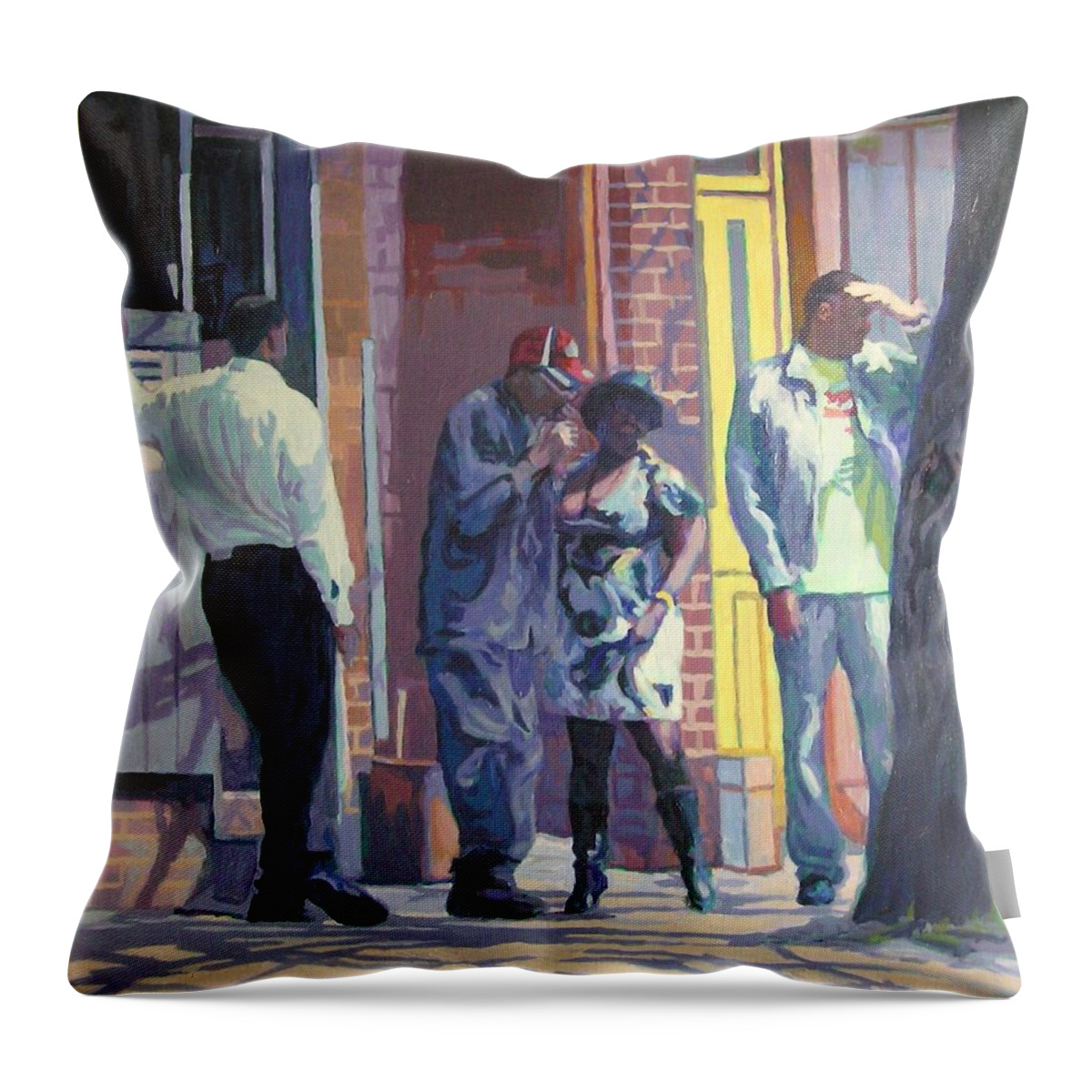 A Trip In The Inner City Throw Pillow featuring the painting The Yellow Door by David Buttram