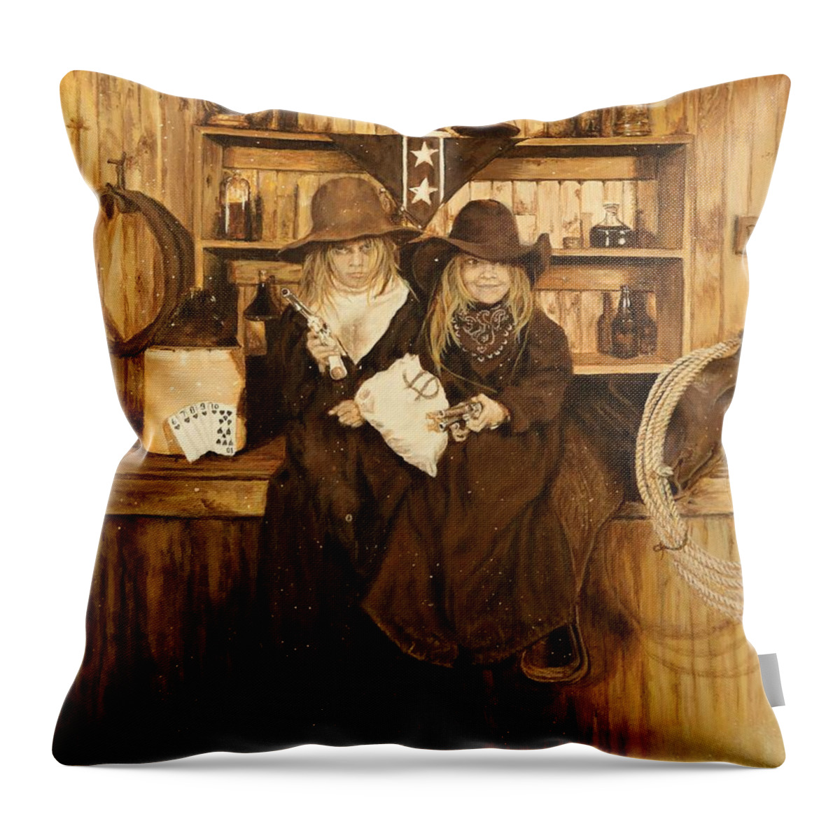 Old West Throw Pillow featuring the painting The Younger Kids by Traci Goebel