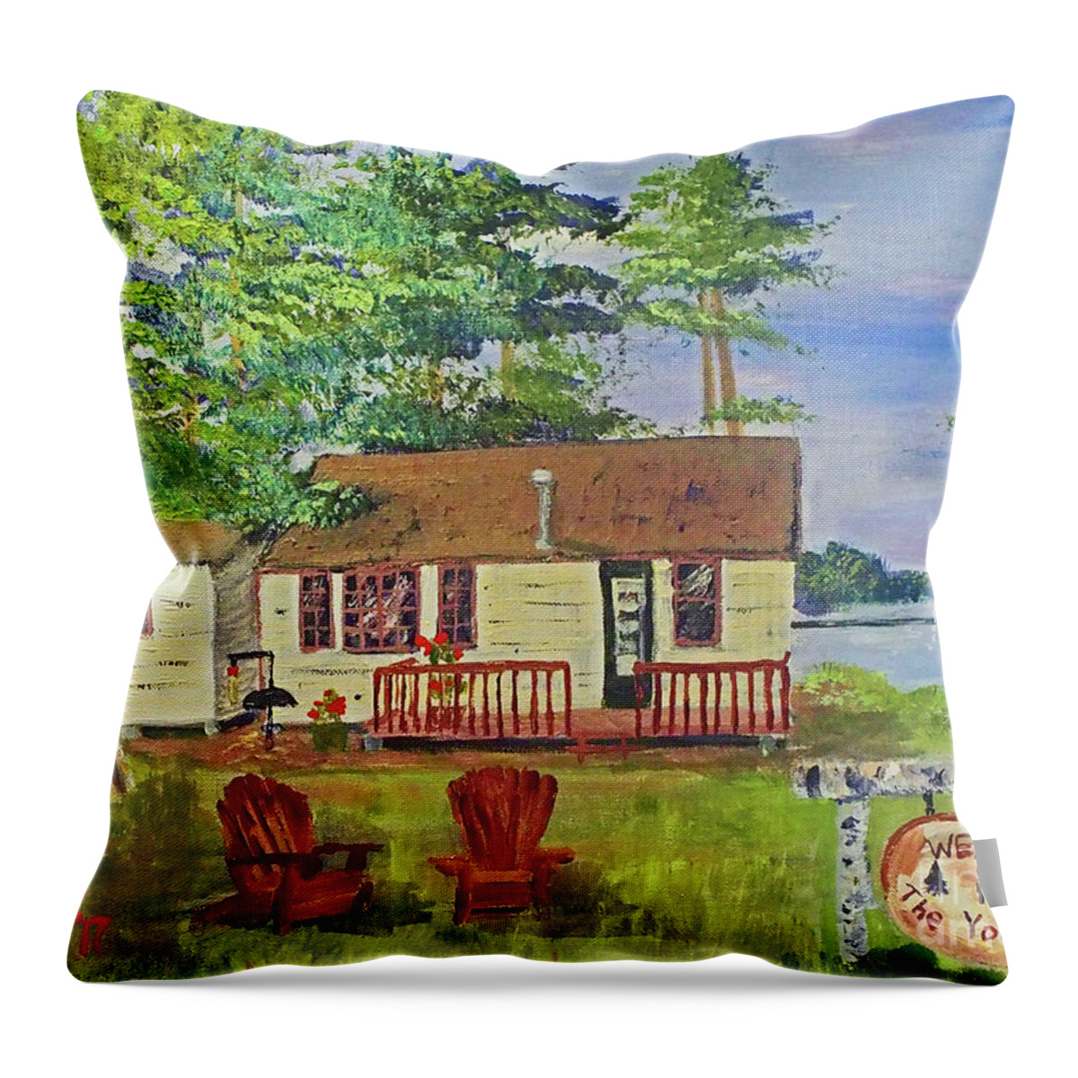 #anniversarygift Throw Pillow featuring the painting The Young's Camp by Francois Lamothe