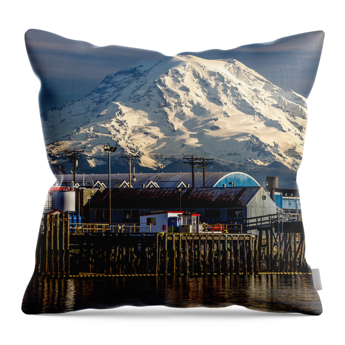 Rob Green Throw Pillow featuring the photograph Thea Foss Waterway and Rainier 2 by Rob Green