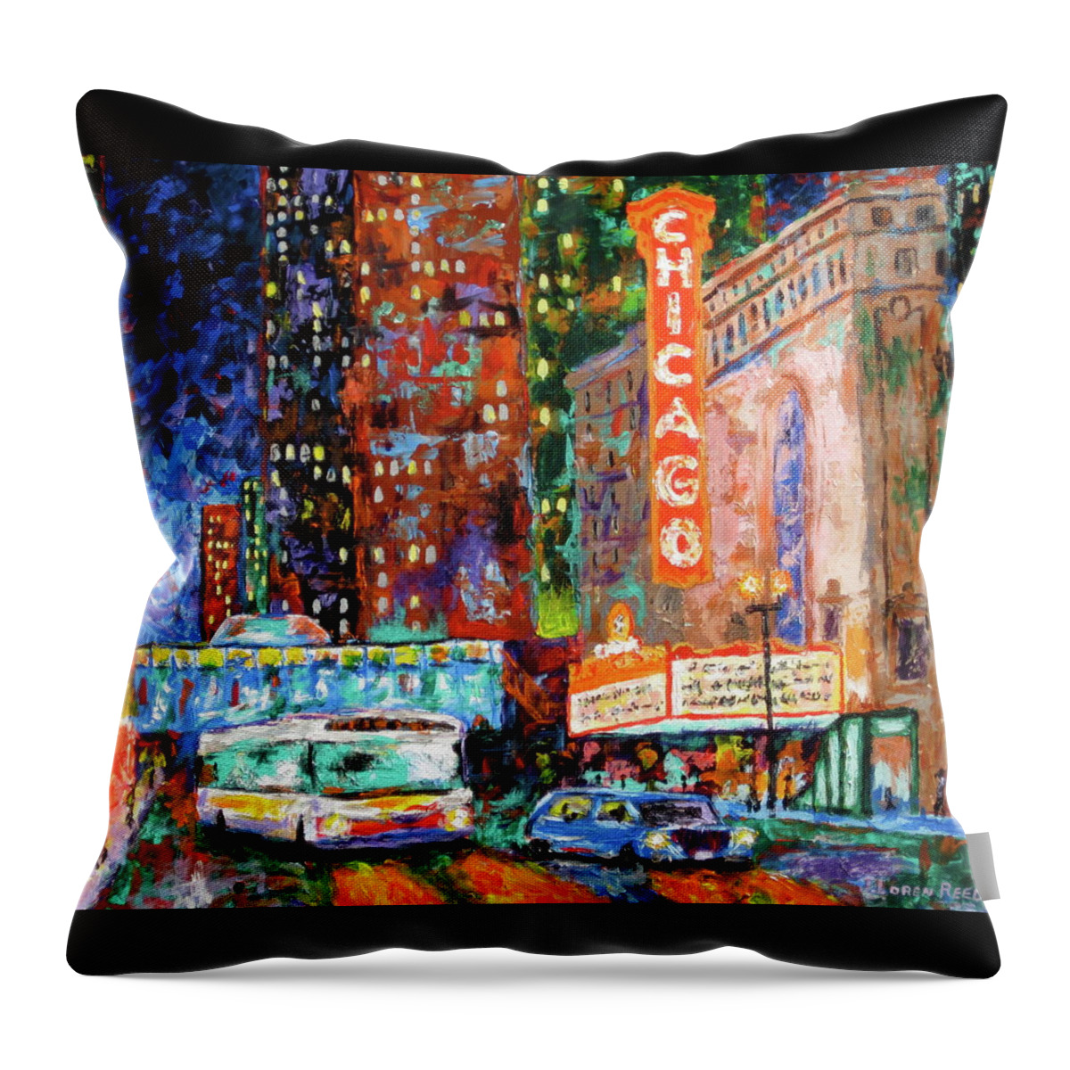 Chicago Theater Painting Throw Pillow featuring the painting Theater Night by J Loren Reedy