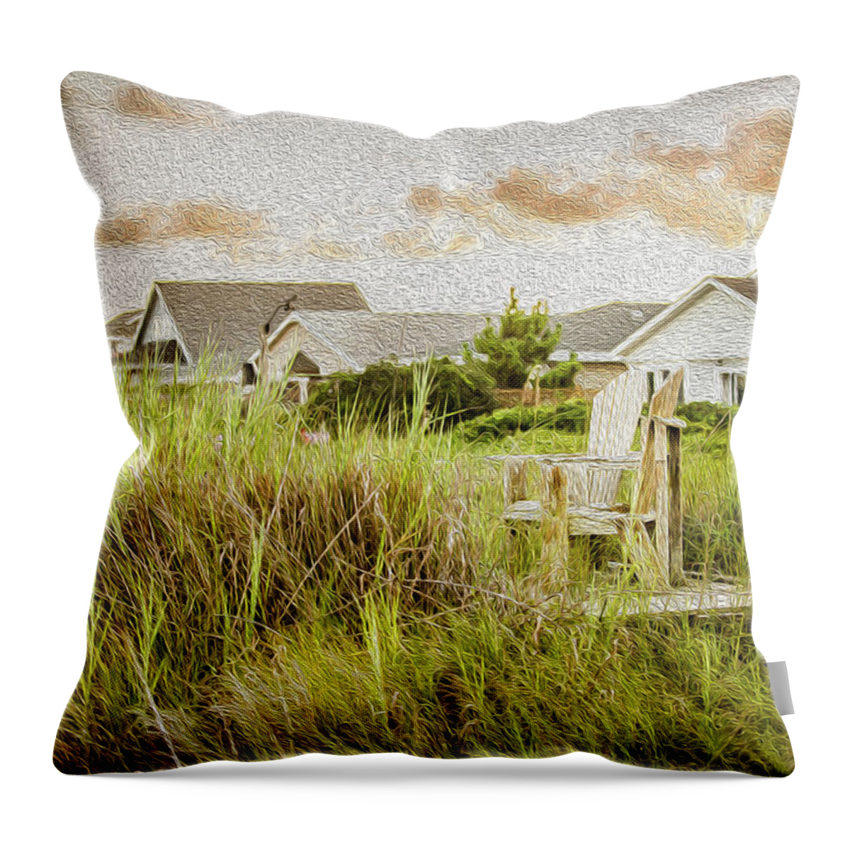 Beach Chairs Throw Pillow featuring the photograph Their Little Spot By The Sea by Cynthia Wolfe