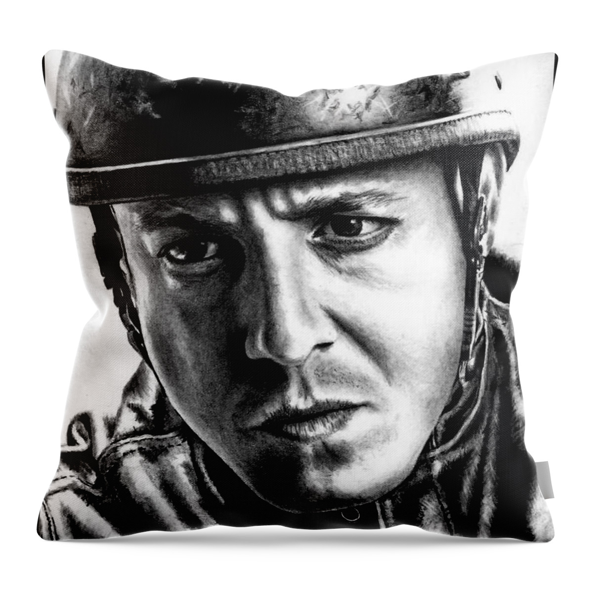 Theo Rossi Throw Pillow featuring the drawing Theo Rossi as Juice Ortiz by Rick Fortson