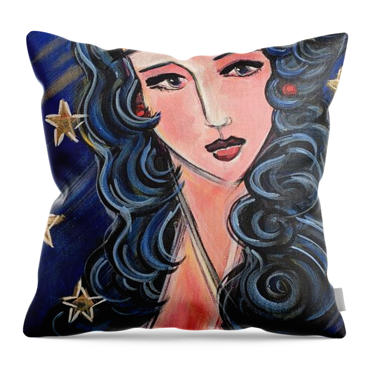 Portrait Throw Pillow featuring the painting There's a Wonder Woman in Us All by Laurie Maves ART
