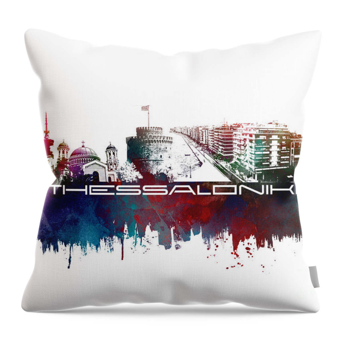 Thessaloniki Throw Pillow featuring the digital art Thessaloniki skyline city blue by Justyna Jaszke JBJart
