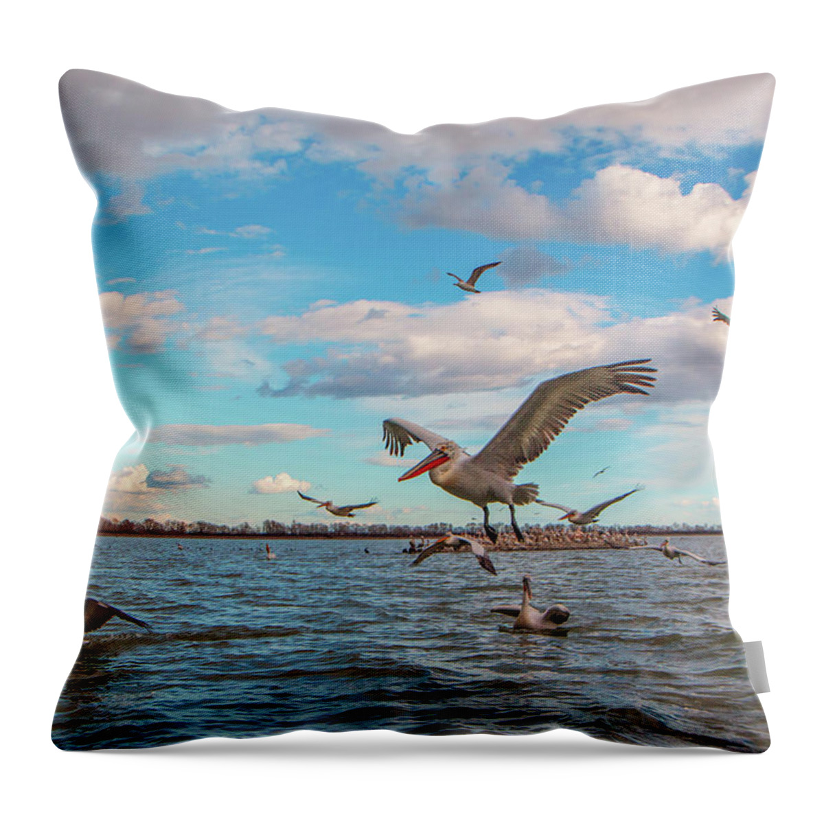 Animal Throw Pillow featuring the photograph They are coming.... by Jivko Nakev