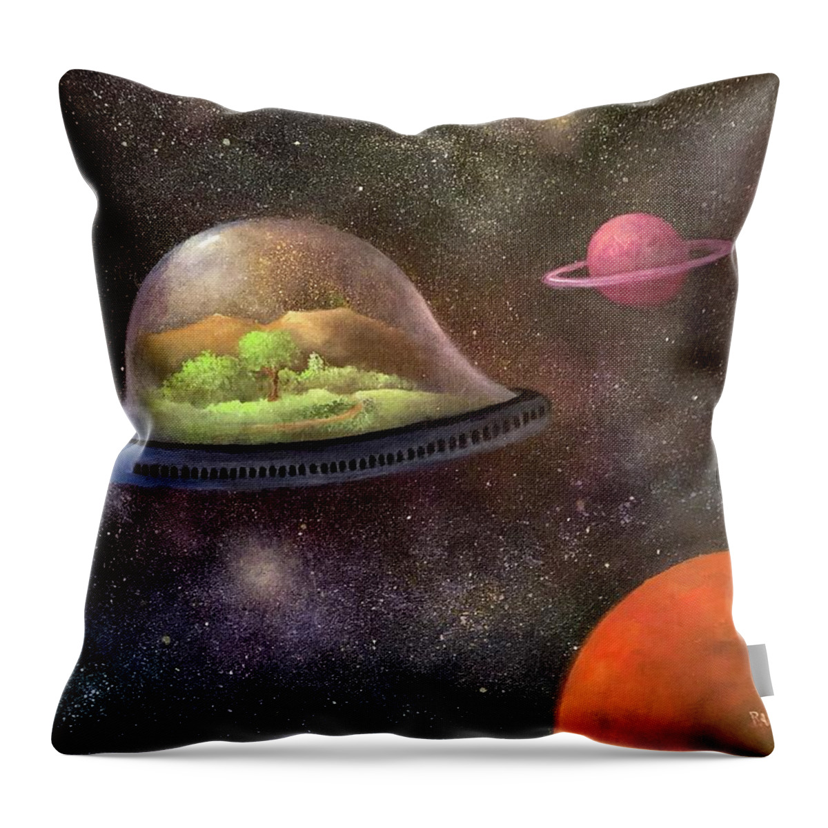Space Throw Pillow featuring the painting They Took Their World With Them by Rand Burns