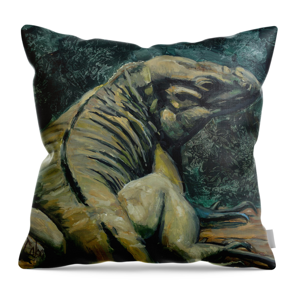 Iguana Throw Pillow featuring the painting This IS my good side by Billie Colson