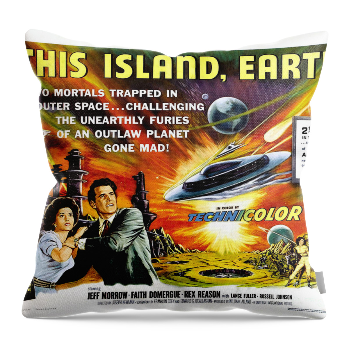 This Island Earth Science Fiction Classic Movie Throw Pillow featuring the painting This Island Earth science fiction classic movie by Vintage Collectables