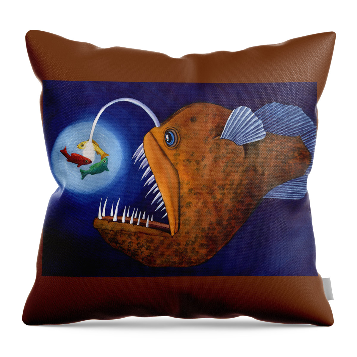 Angler Fish Throw Pillow featuring the painting This little light of mine by Catherine G McElroy