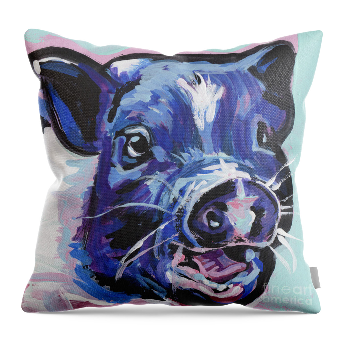 Mini Pig Throw Pillow featuring the painting This Little Piggy by Lea