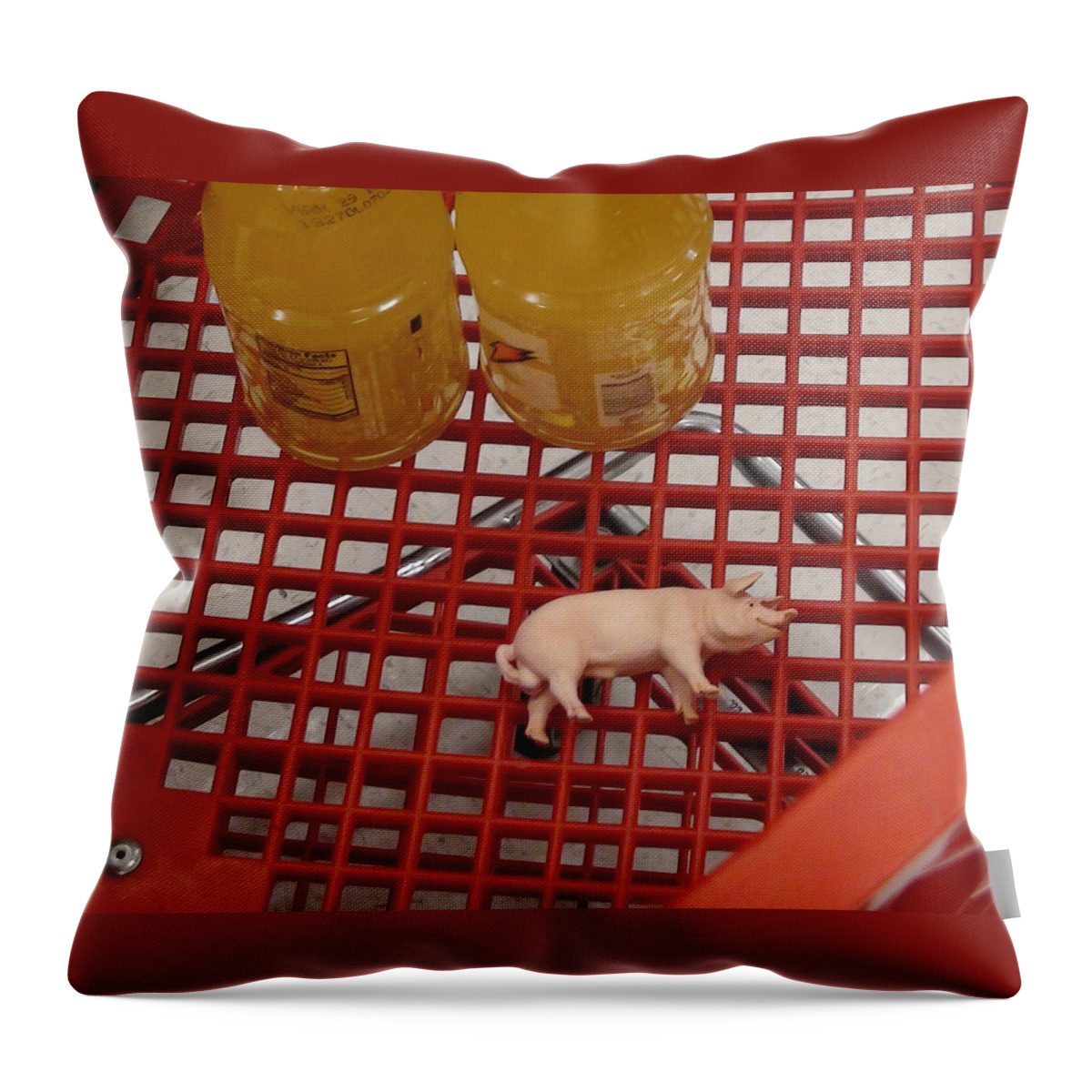 Pig Sow Shopping Cart Throw Pillow featuring the photograph This Little Piggy Went to Market by Grace Rose