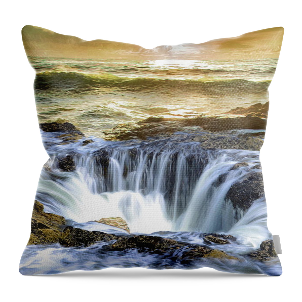 Thor's Well Throw Pillow featuring the digital art Thor's Well - Oregon Coast by Russ Harris