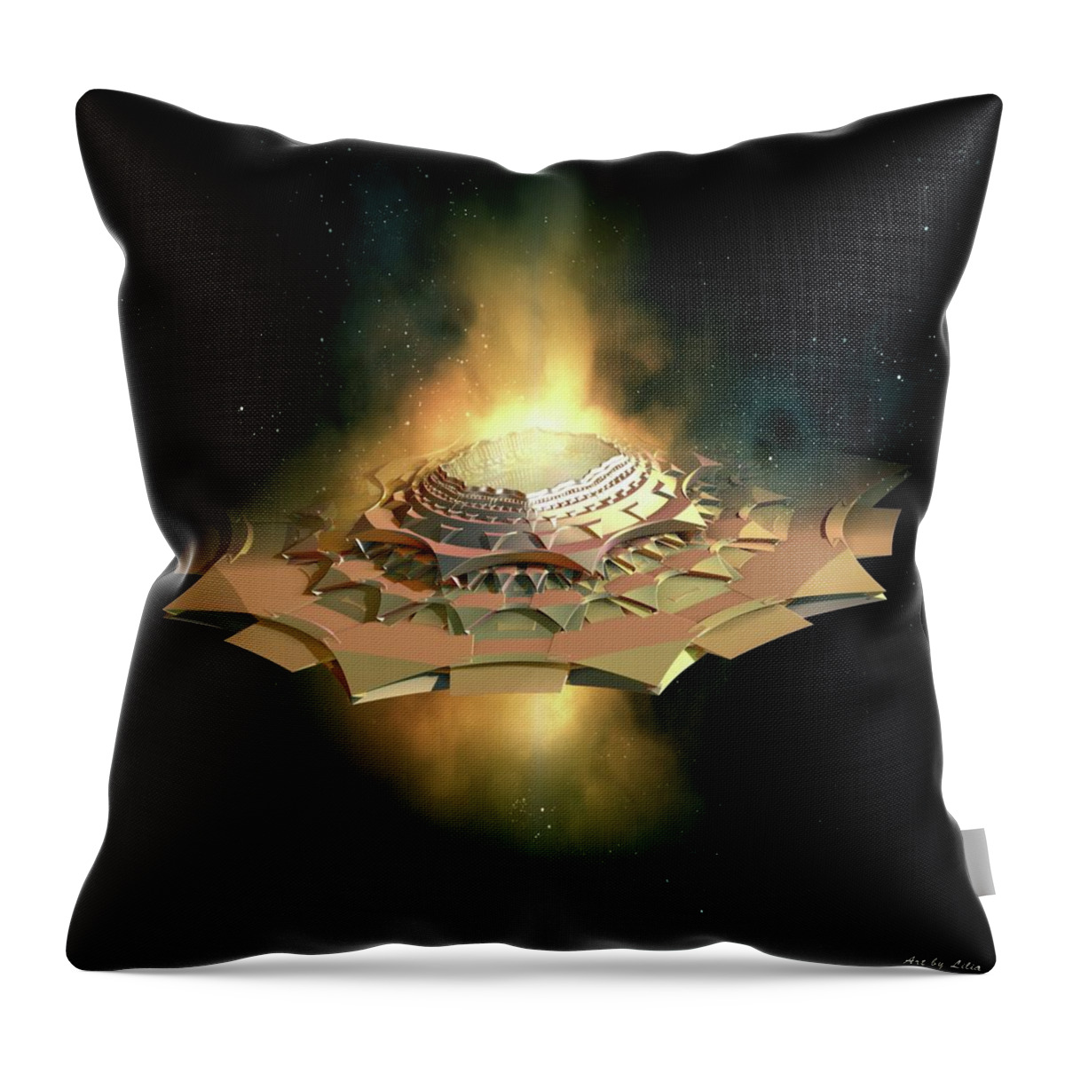 Mother Ship Throw Pillow featuring the digital art Through Space and time by Lilia S