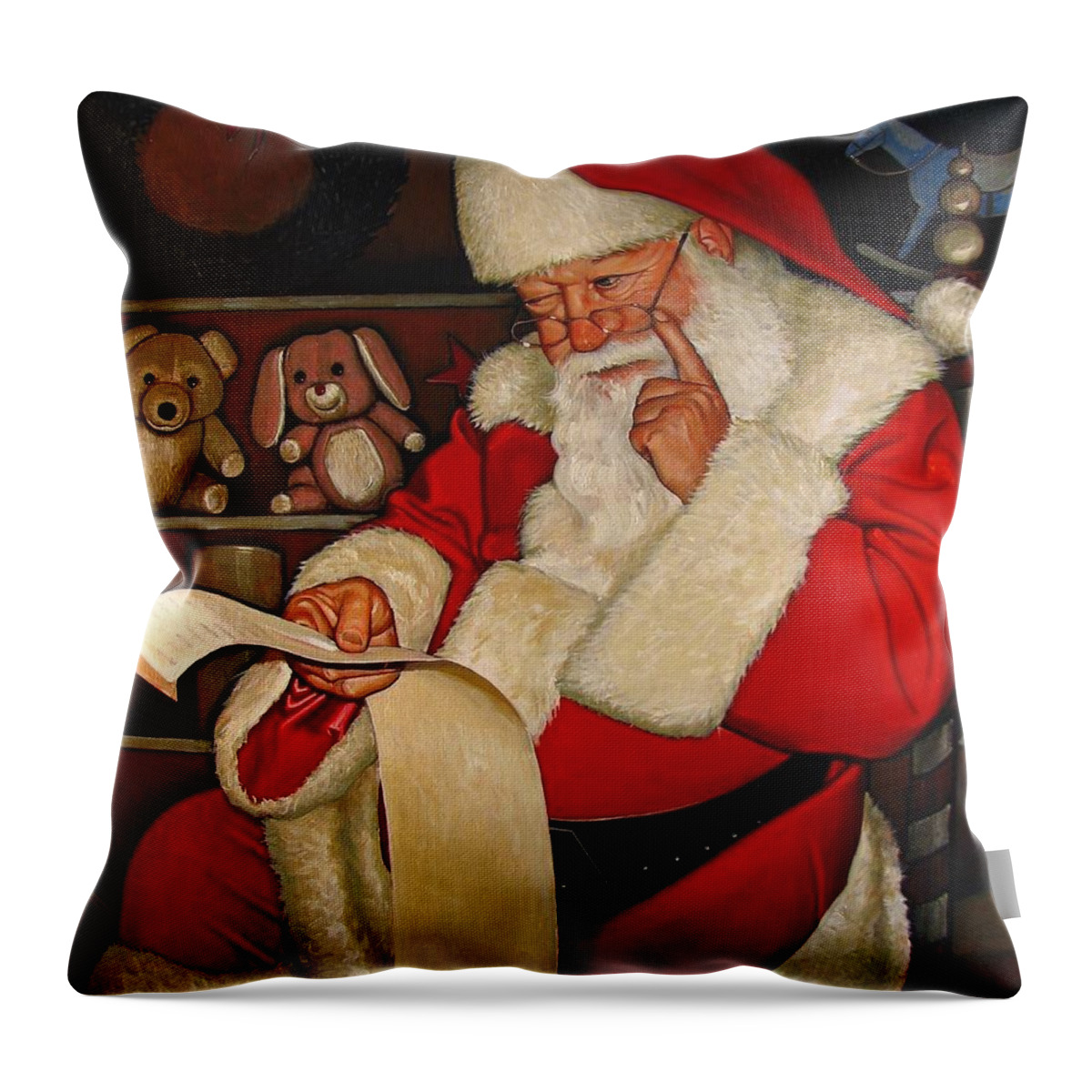 Doug Strickland Throw Pillow featuring the painting Thoughtful Santa by Doug Strickland