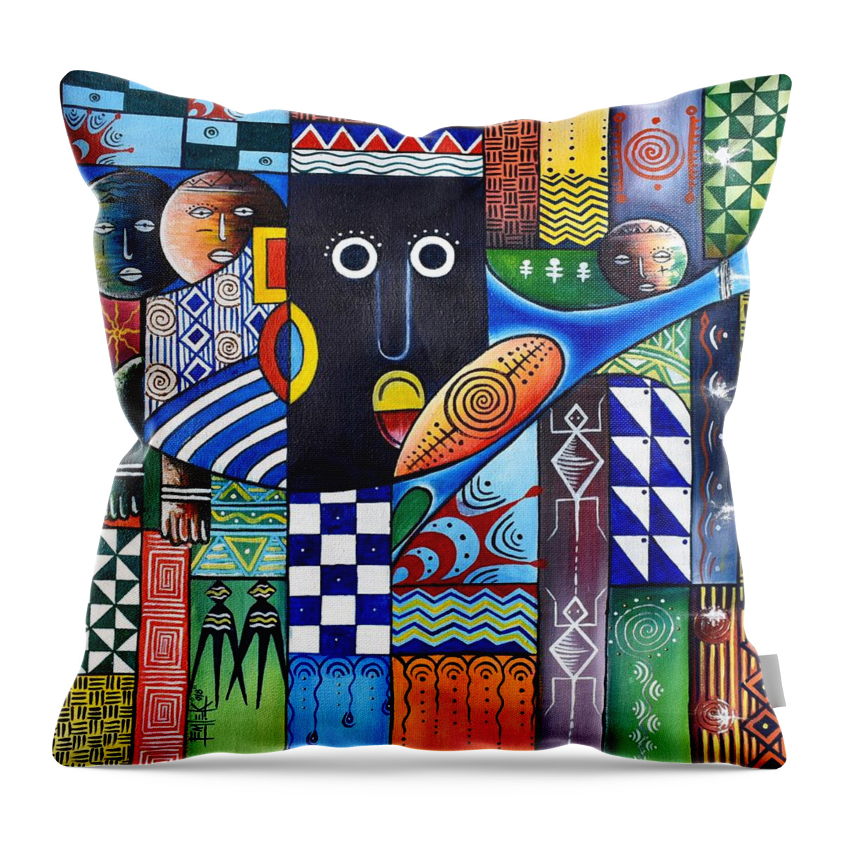 African Artists Throw Pillow featuring the painting Thoughts in Color by Femi