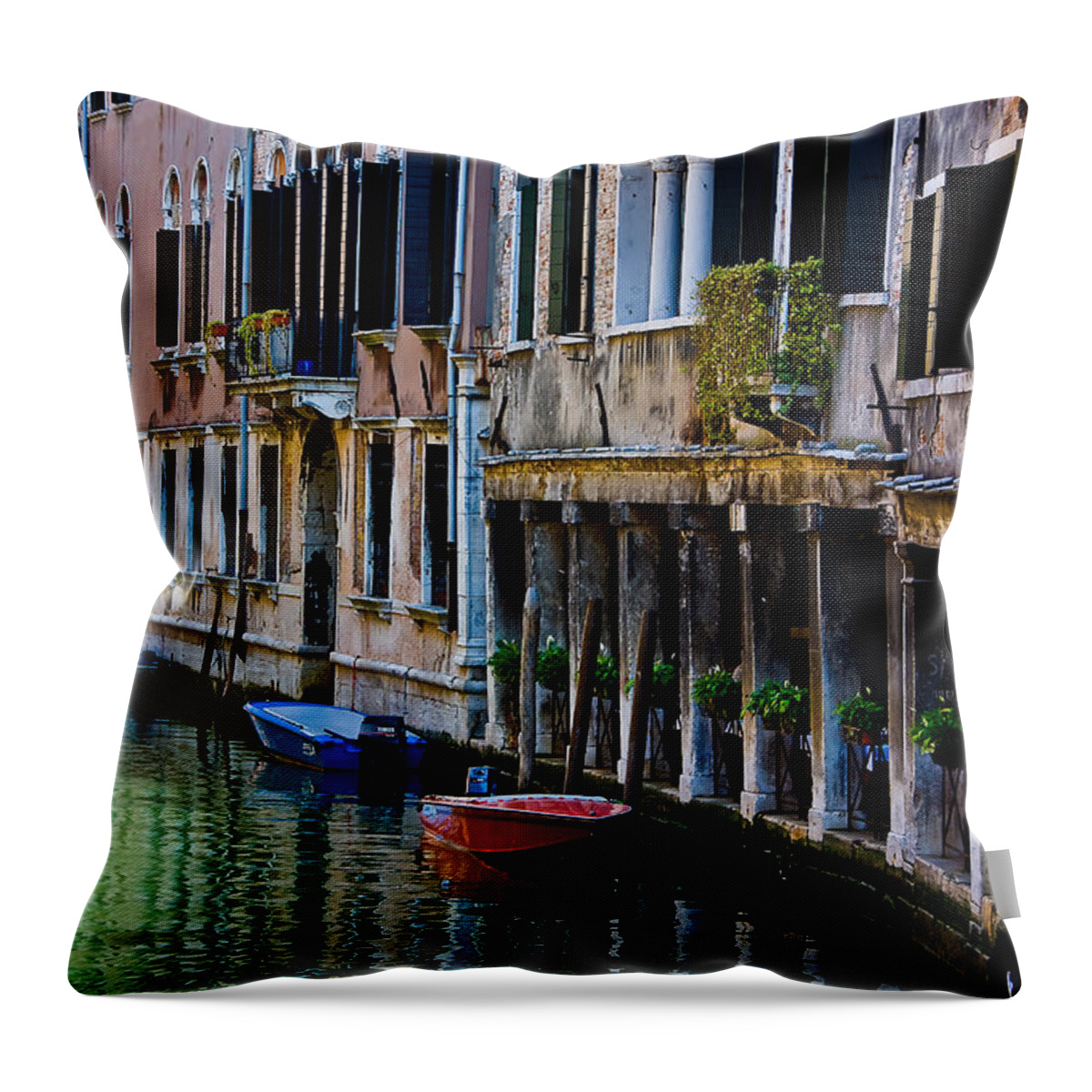  Canal Throw Pillow featuring the photograph Three Boats by Harry Spitz