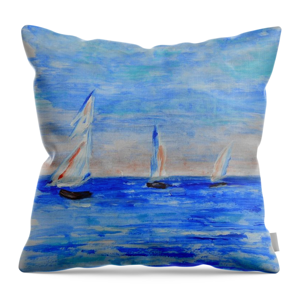 Sailboats Throw Pillow featuring the painting Three Boats by Jamie Frier