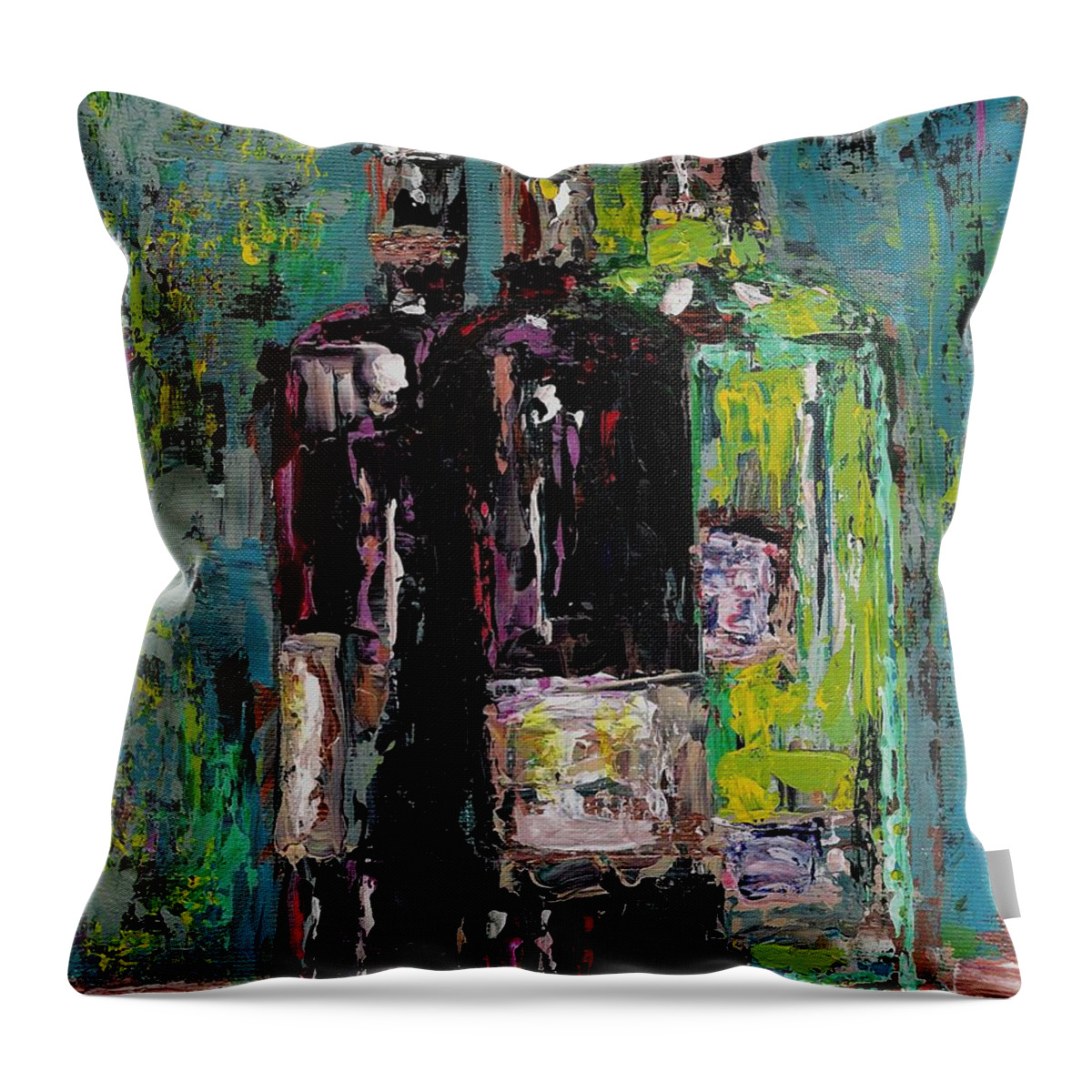 Wine Throw Pillow featuring the painting Three Bottles of Wine by Frances Marino