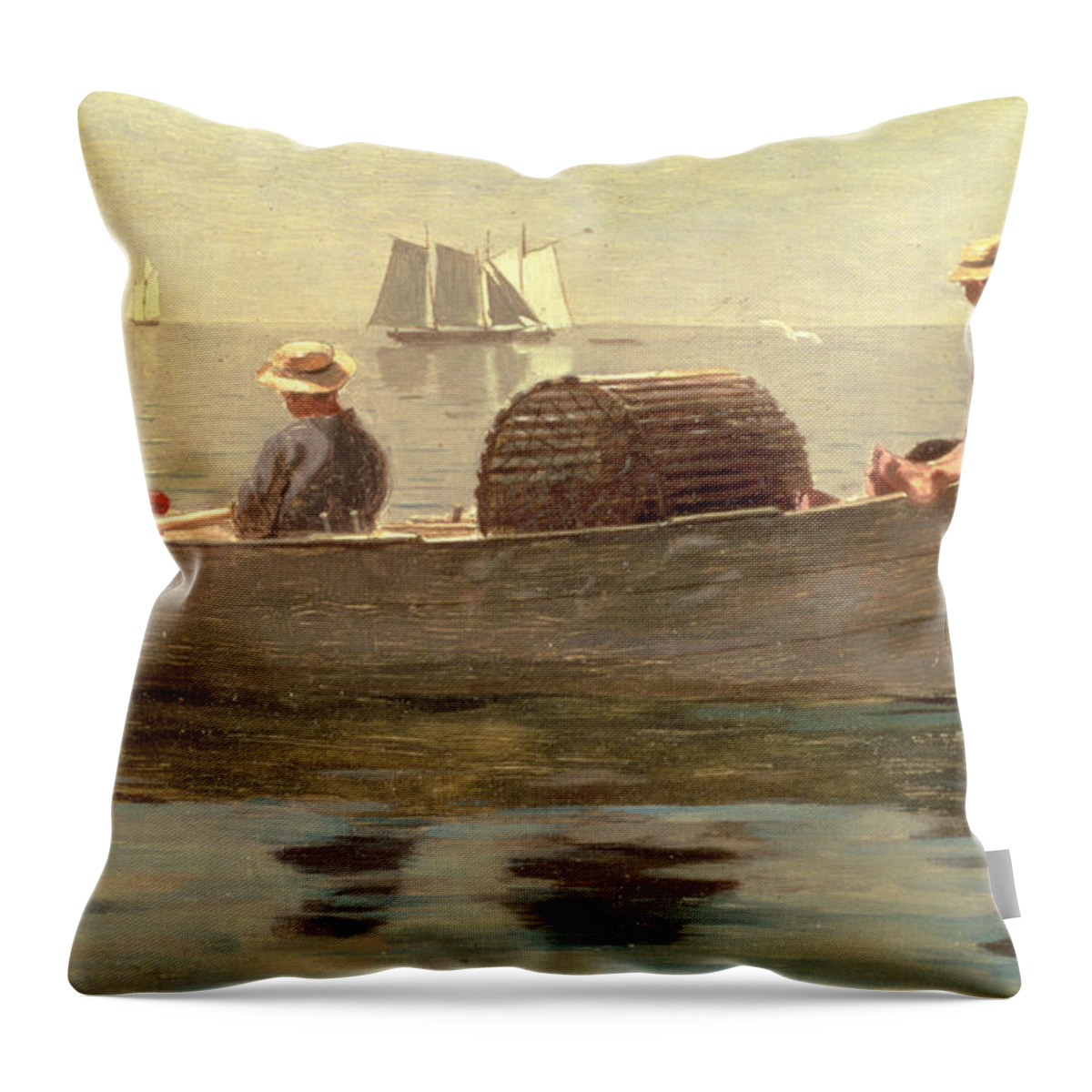 Boat Throw Pillow featuring the painting Three Boys in a Dory by Winslow Homer