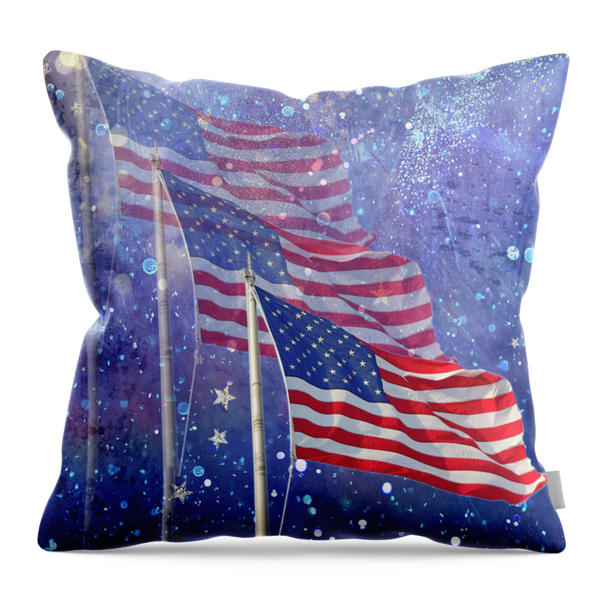 Flag Throw Pillow featuring the mixed media Three Flags by Rosalie Scanlon