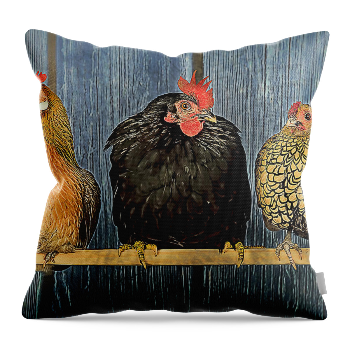 Three In A Row Throw Pillow featuring the mixed media Three In A Row by Bellesouth Studio