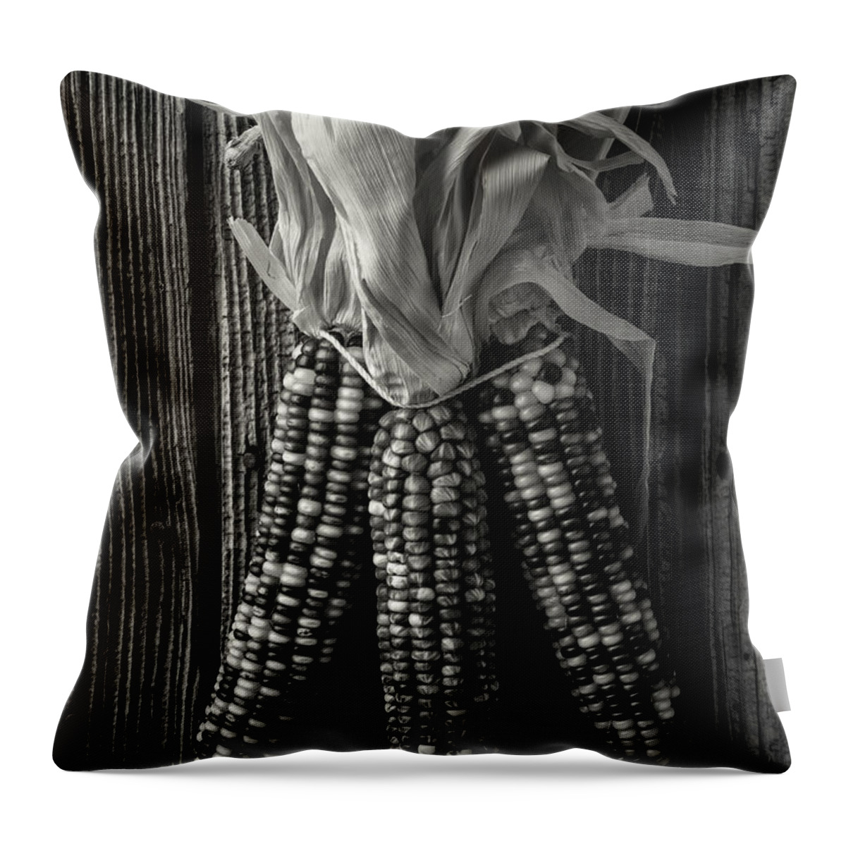 Indian Throw Pillow featuring the photograph Three indian Corn In Black And White by Garry Gay