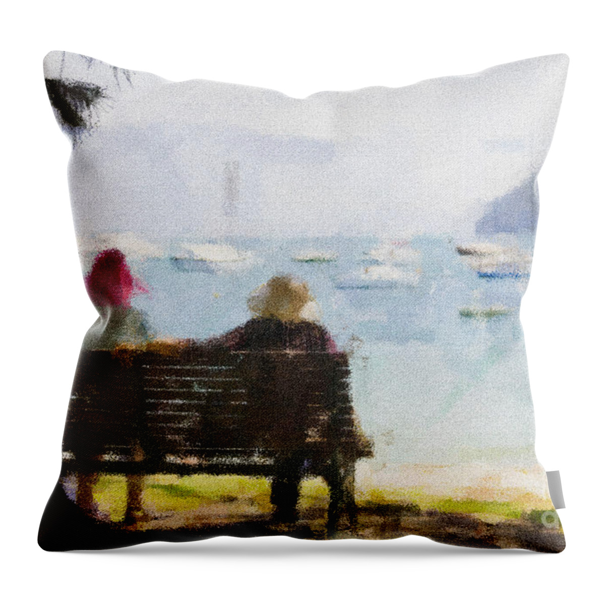 Impressionism Impressionist Water Boats Three Ladies Seat Throw Pillow featuring the photograph Three ladies by Sheila Smart Fine Art Photography