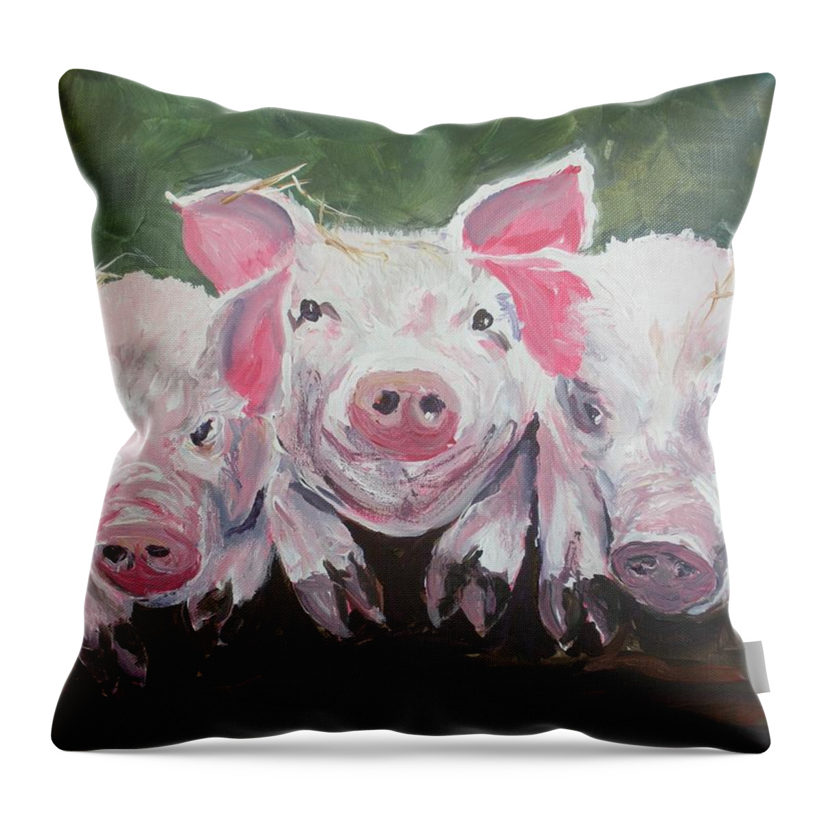 Pigs Throw Pillow featuring the painting Three Little Pigs by Lee Stockwell