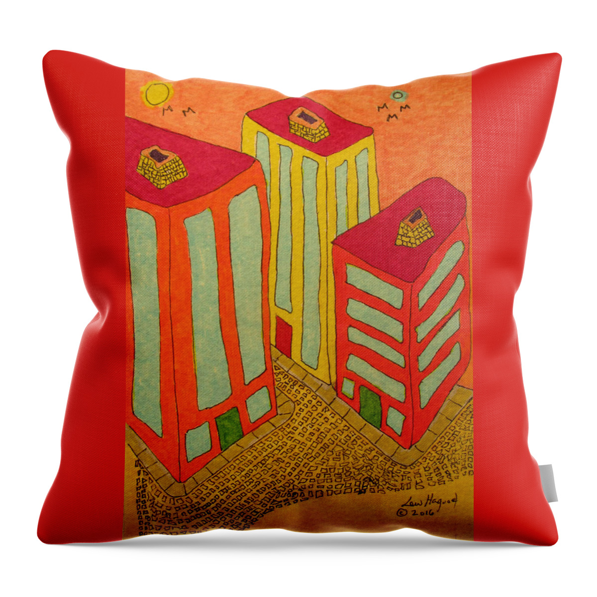 Hagood Throw Pillow featuring the painting Three Office Towers by Lew Hagood