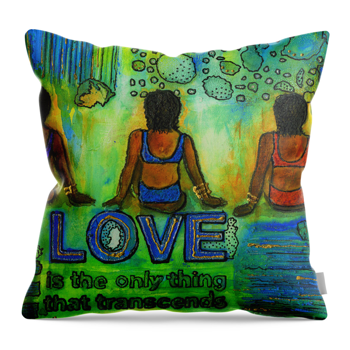 Acrylic Throw Pillow featuring the mixed media Three on the Beach by Angela L Walker