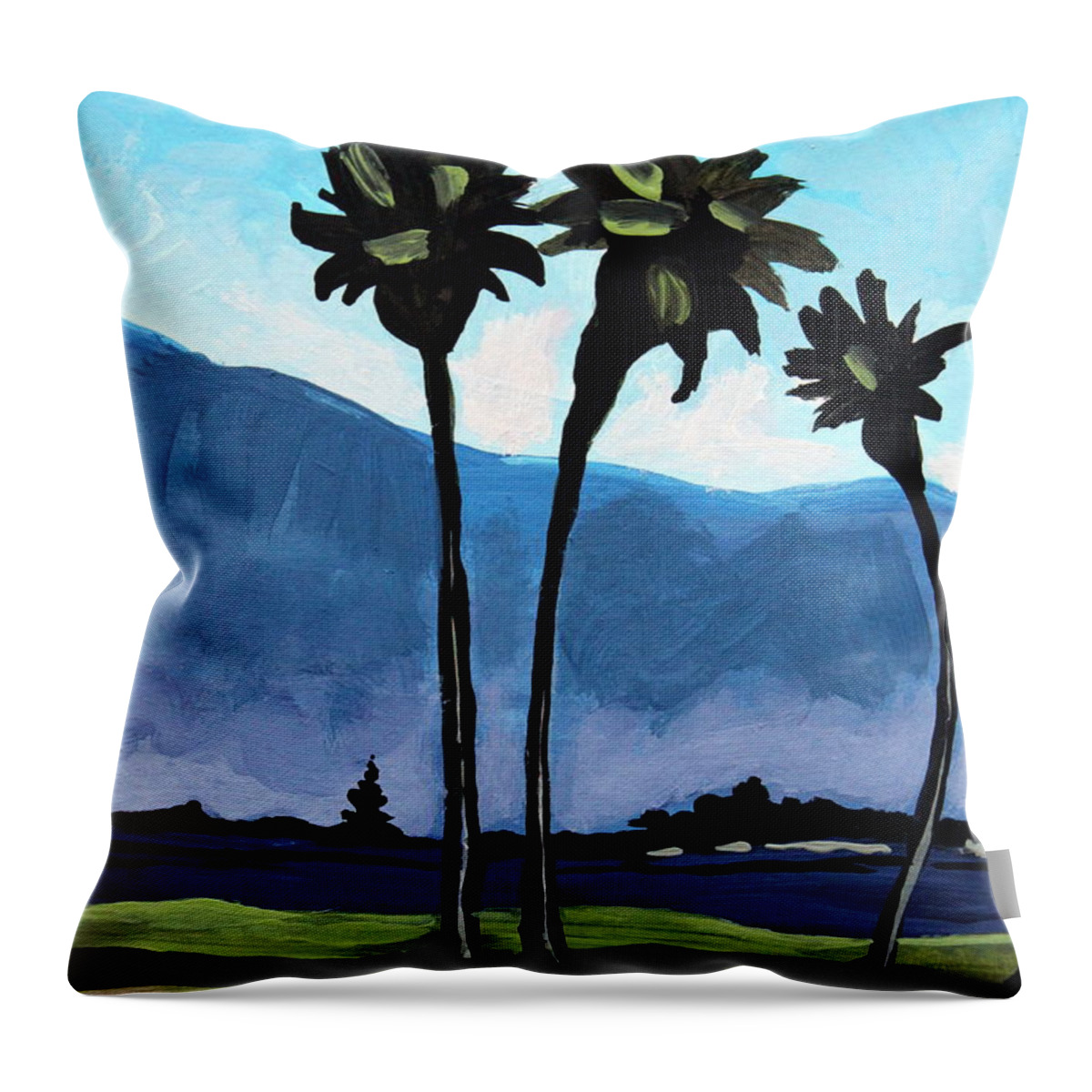 Palm Trees Throw Pillow featuring the painting Three Palm Trees by Elizabeth Robinette Tyndall