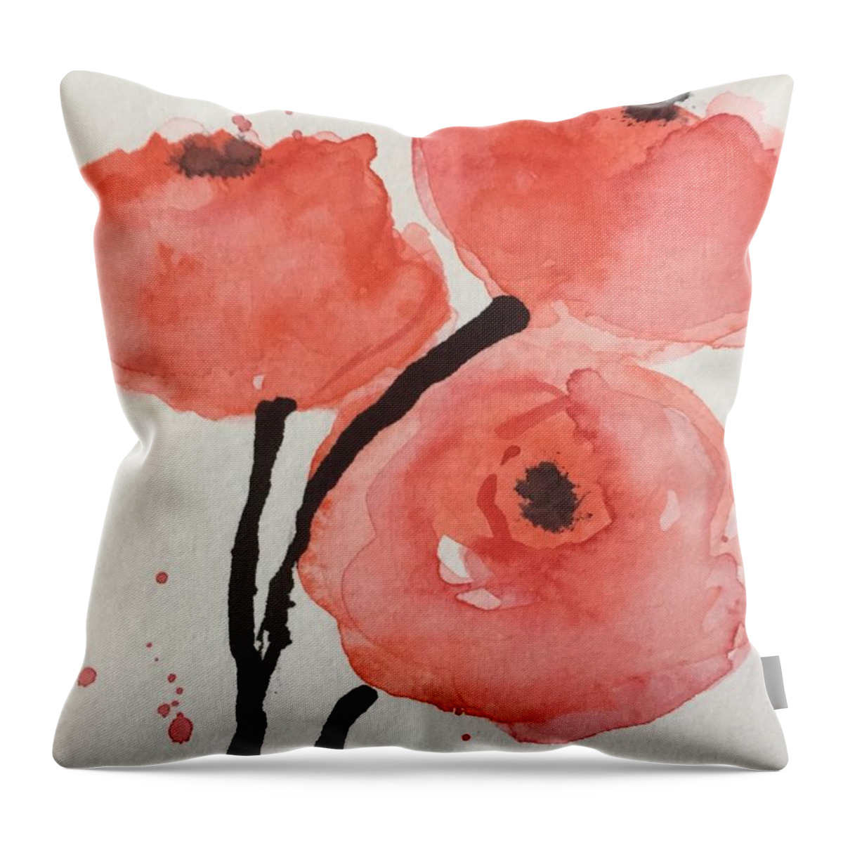 Three Throw Pillow featuring the painting three red Poppy flowers by Britta Zehm