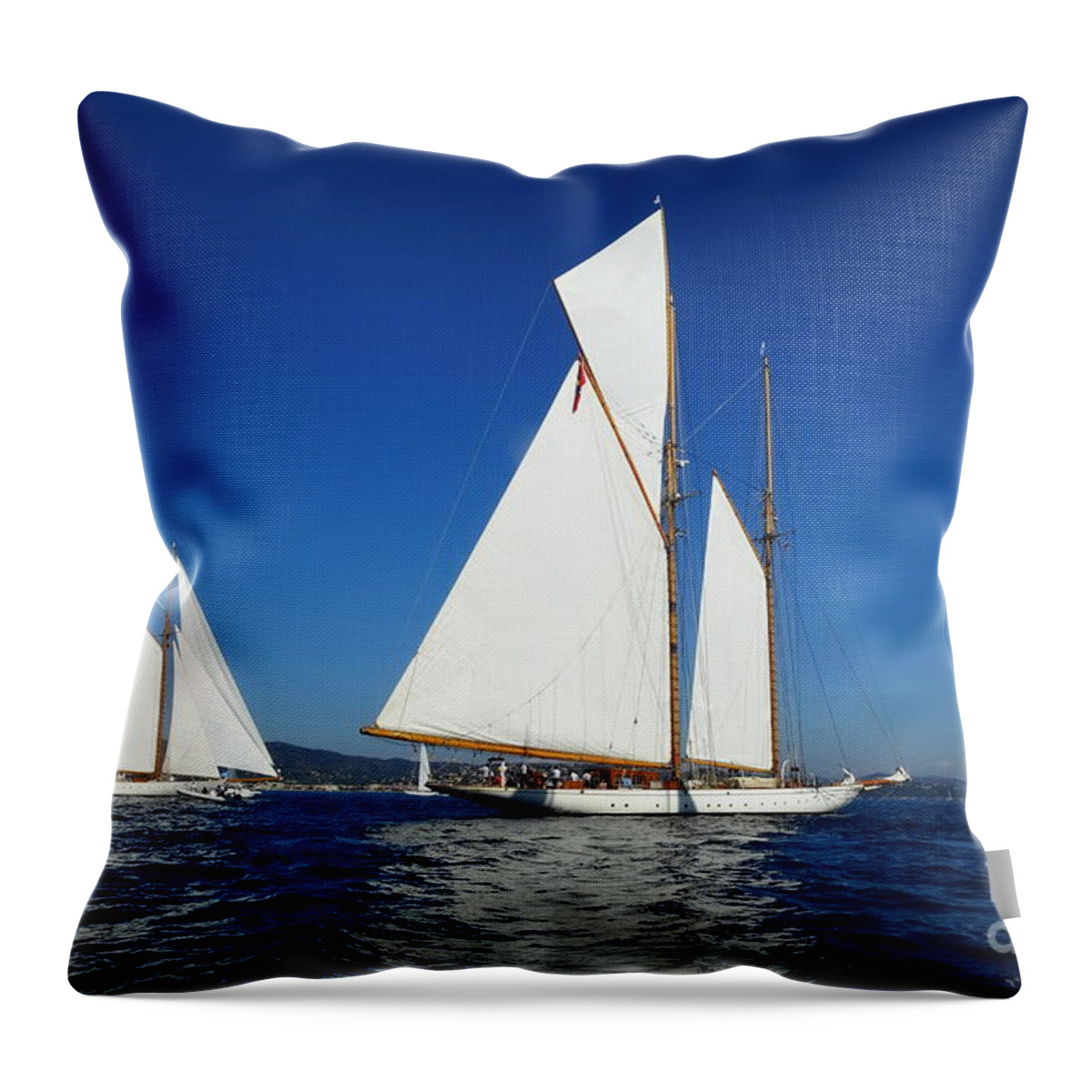 Les Voiles De St. Tropez 2017 Throw Pillow featuring the photograph Three Schooners by Lainie Wrightson