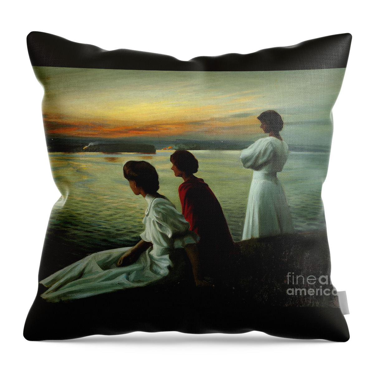 Harald Slott-m�ller Throw Pillow featuring the painting Three young ladies enjoying the warm summer by MotionAge Designs