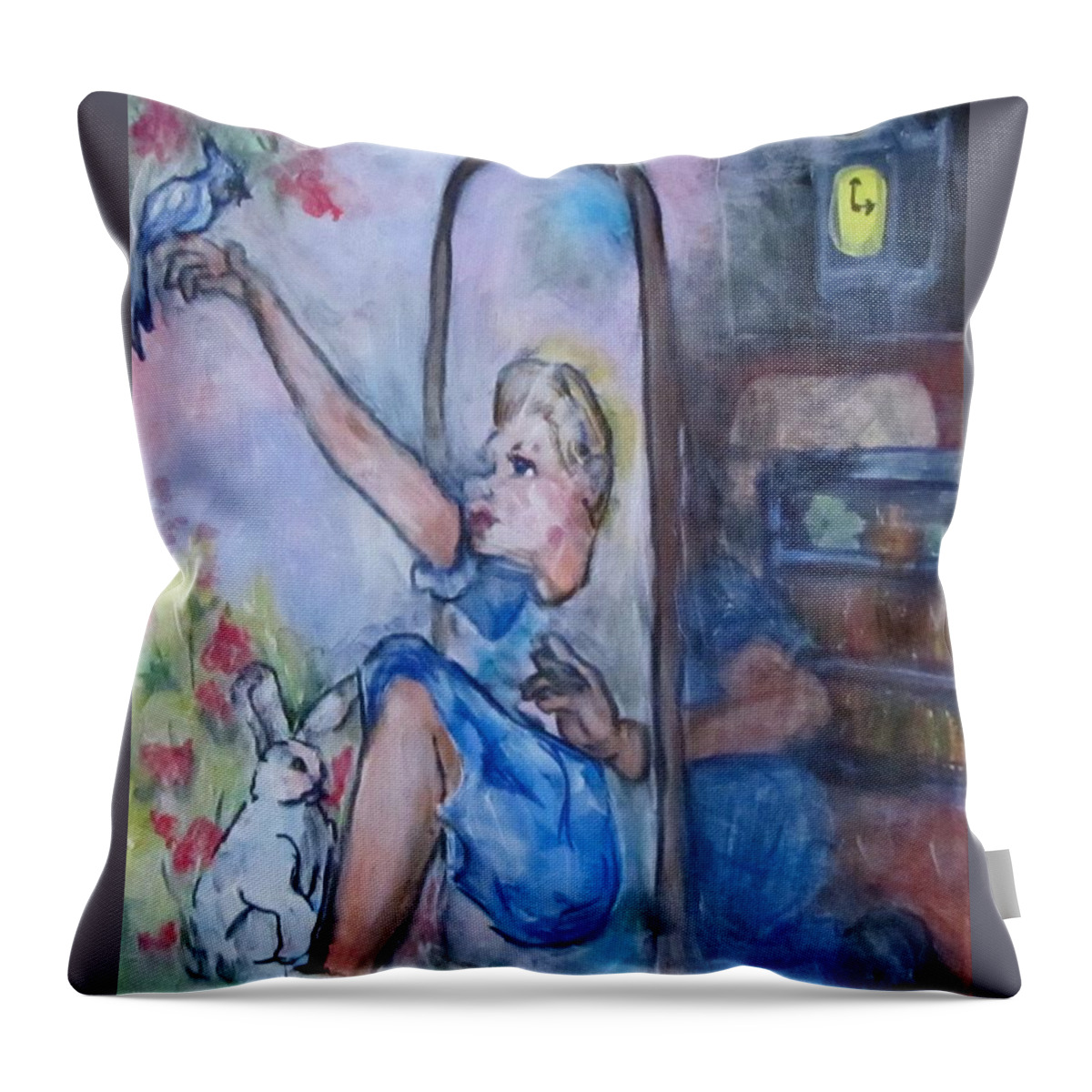 Alice In Wonderland Throw Pillow featuring the painting Through the Looking Glass by Barbara O'Toole