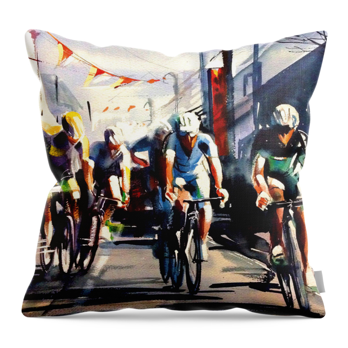Tour Throw Pillow featuring the painting Through The Town by Shirley Peters