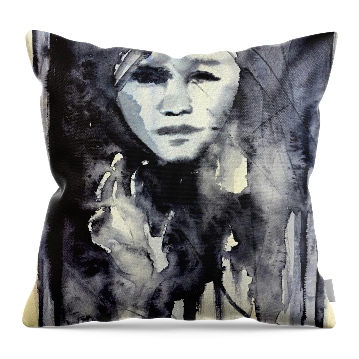 Window Throw Pillow featuring the painting Through the window by Katerina Kovatcheva