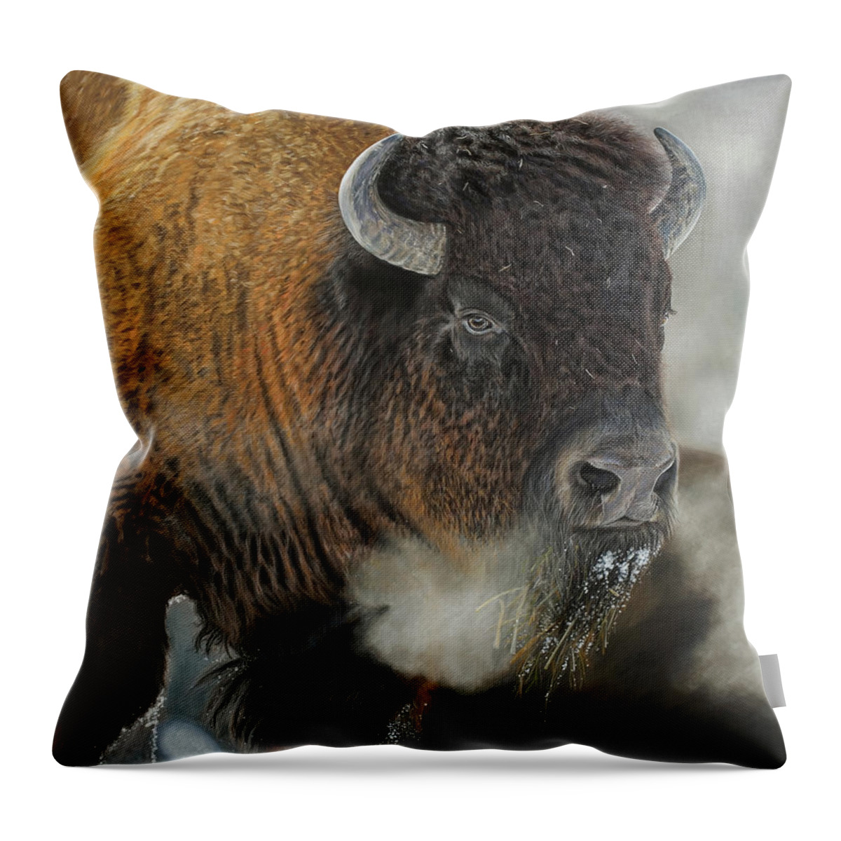 Bison Throw Pillow featuring the painting Thunder Beast by Terry Kirkland Cook